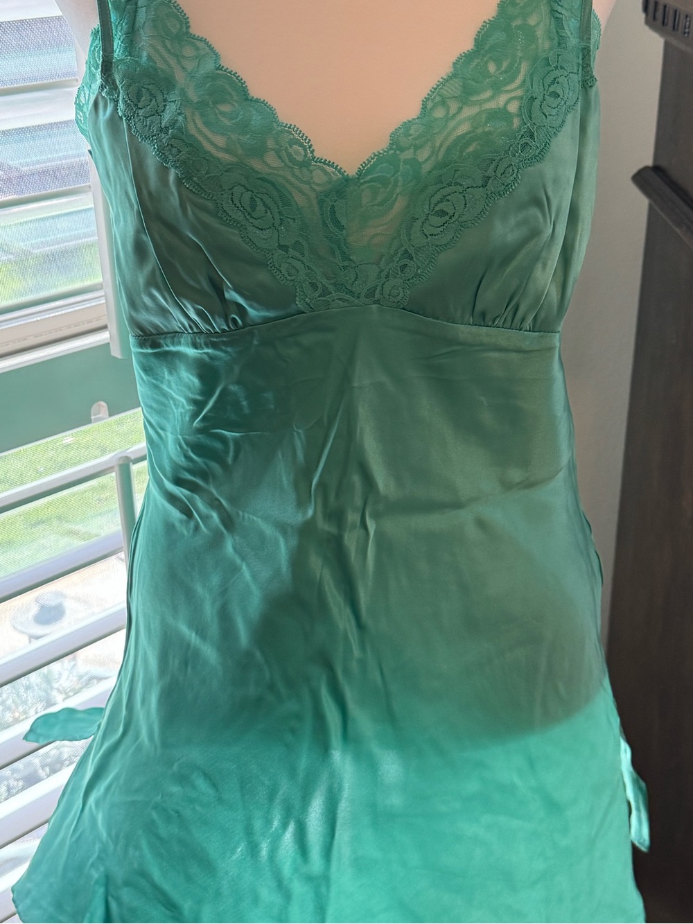 Arden B Green Satin Lace-Trim Chemise